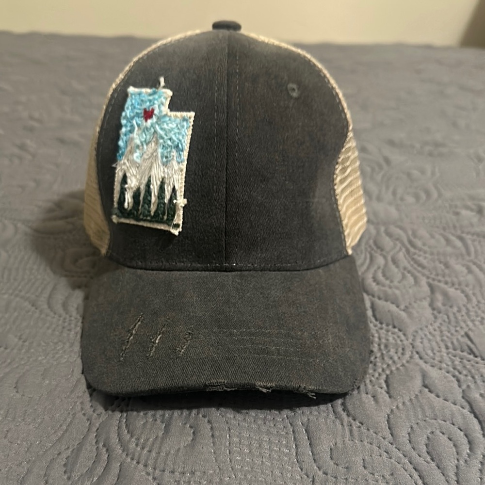 Black and Beige Trucker Hat with Patch